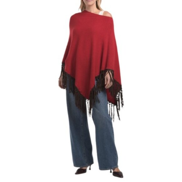 TESMA Made In Italy Cashmere Blend Poncho With Real Suede Fringes - Picture 1 of 2